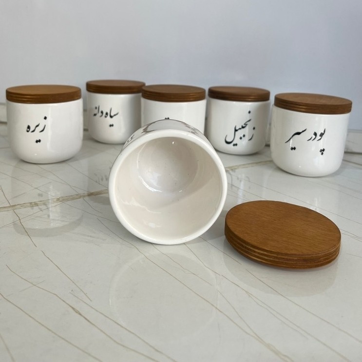 جا ادویه سرامیکی تکست درب چوبی