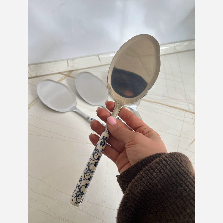 کفگیر دسته سرامیکی گل آبی