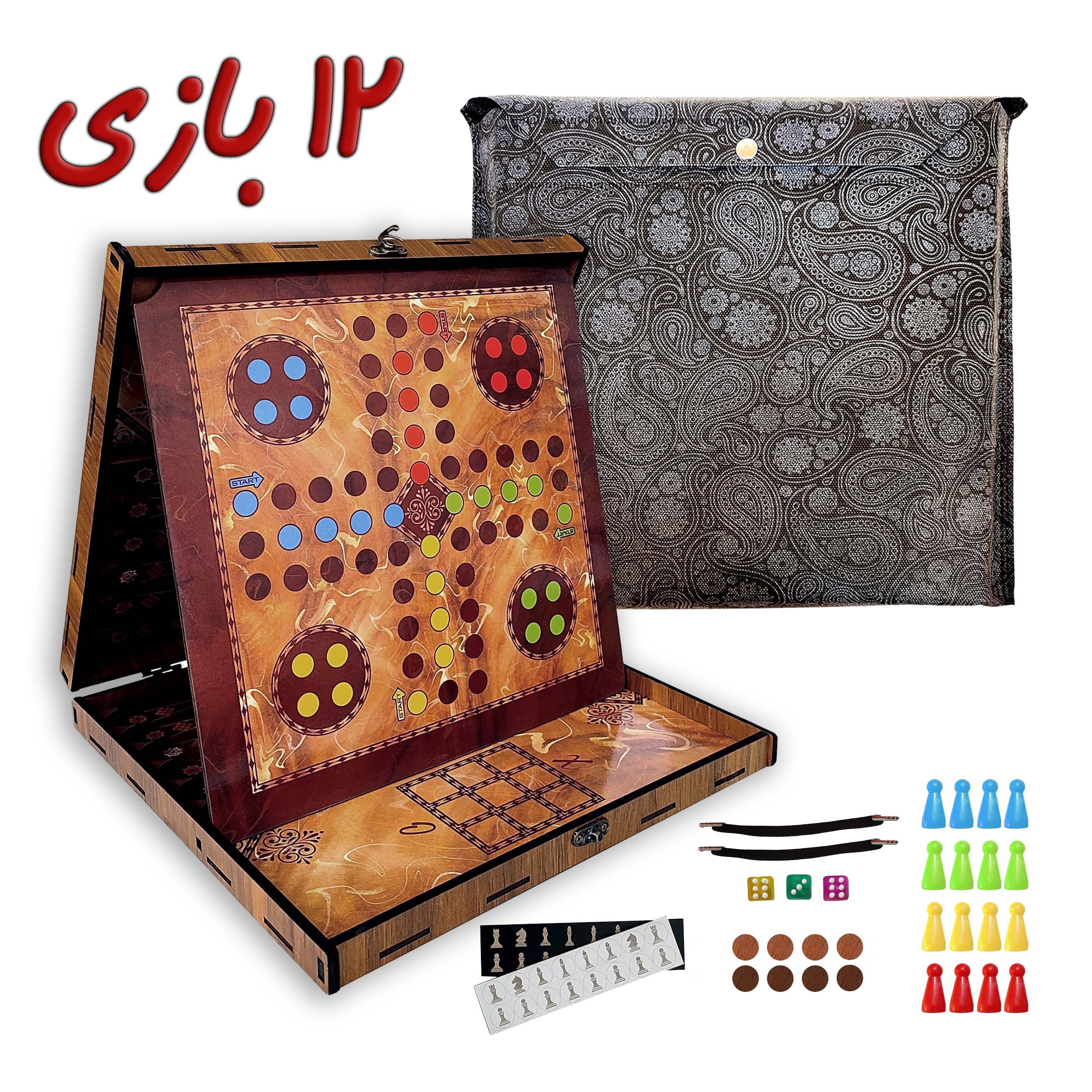 بازی فکری آموزشی 12 بازی با کیف ترمه و جعبه