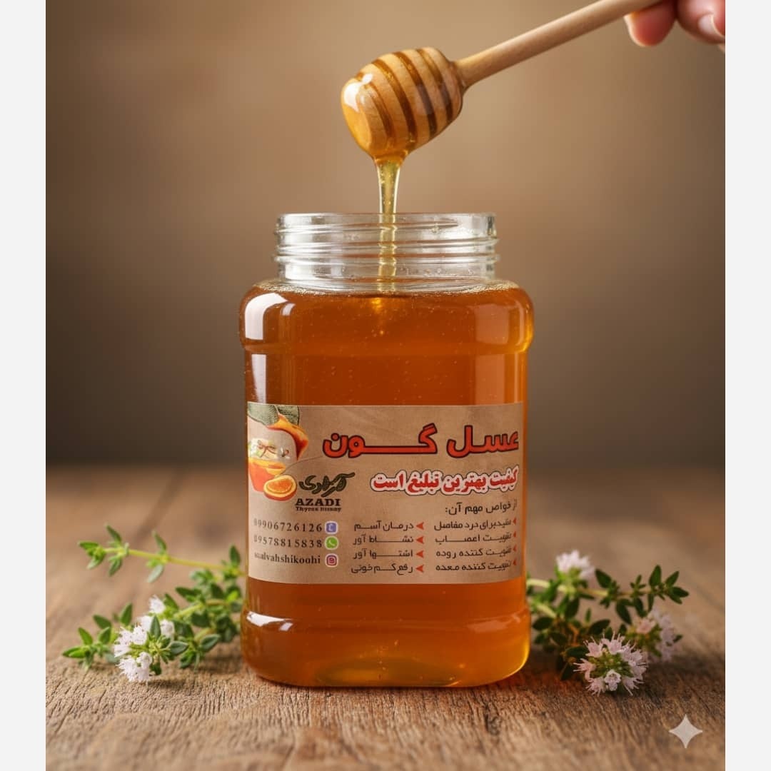 عسل گون اعلا طبیعی مستقیم از زنبوردار یک کیلو گرمی برداشت 1405 ((پلمپ شده و بهداشتی))