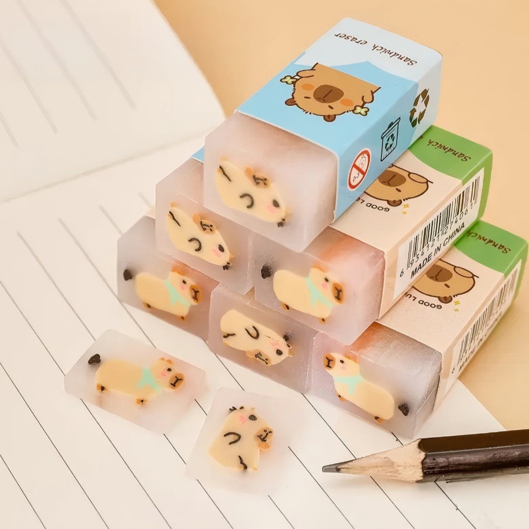 پاکن مغزدار کاپی بارا کیوت ابعاد 4.5x2x1.5سانت پاک کن فانتزی پاککن مغزی پرطرفدار کاپی بارا قابل برش 1 عدد