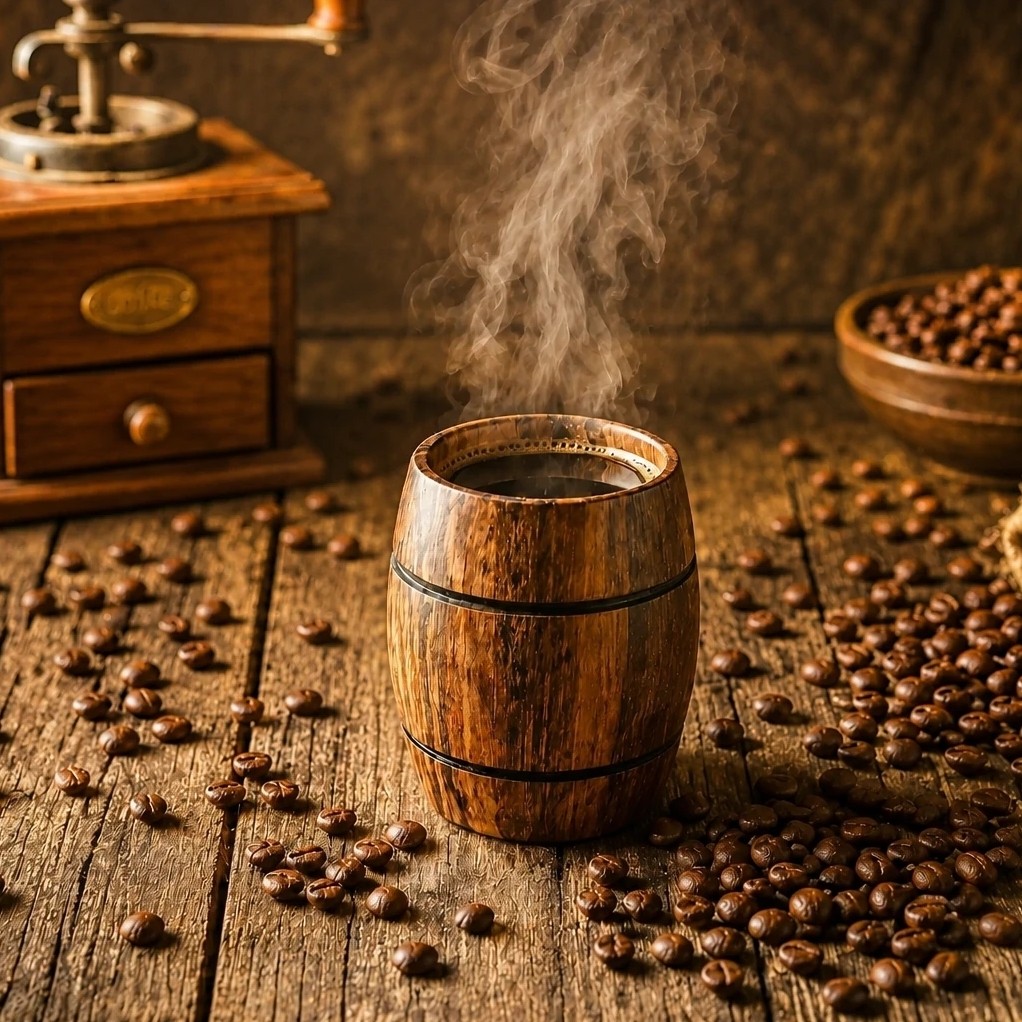 شات قهوه خوری چوبی طرح بشکه دست ساز (کاپ اسپرسو چوبی طرح بشکه دستساز)