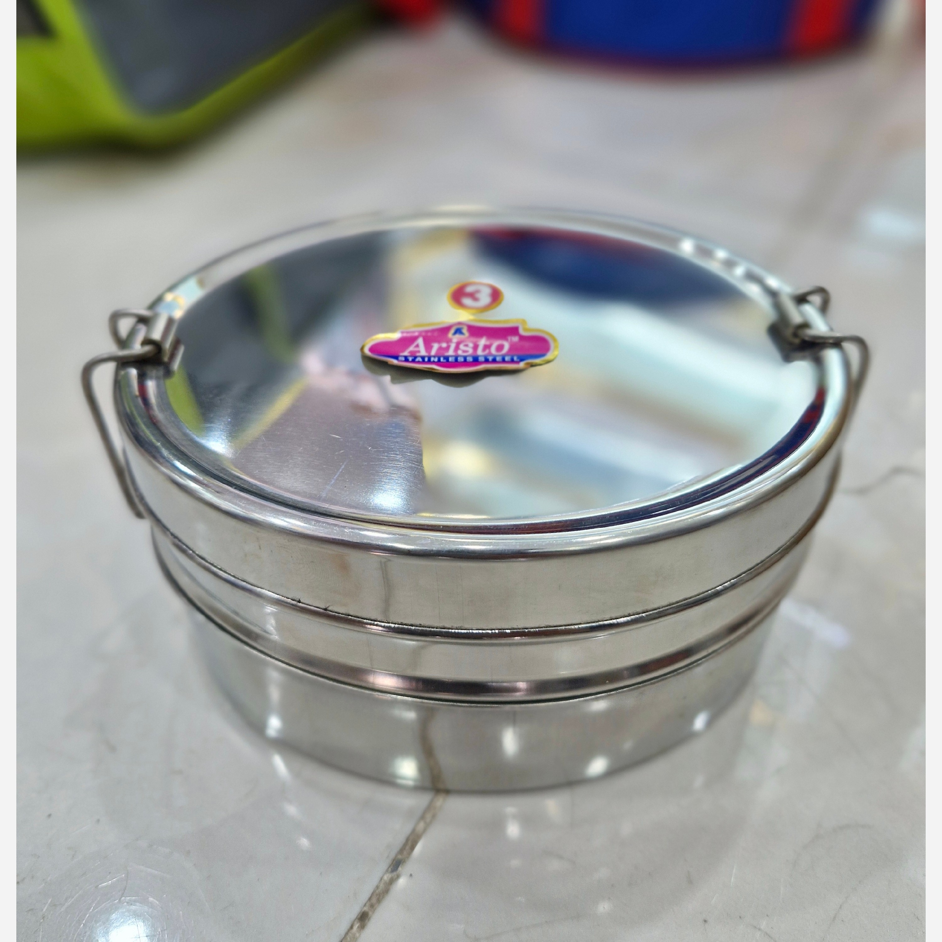 ظرف غذای استیل هندی دوطبقه آریستو، ظرف 2 طبقه ناهاربری استیل هندی ،لانچ باکس استیل ،ظرف غذای مدرسه کودک،ظرف غذای کودک