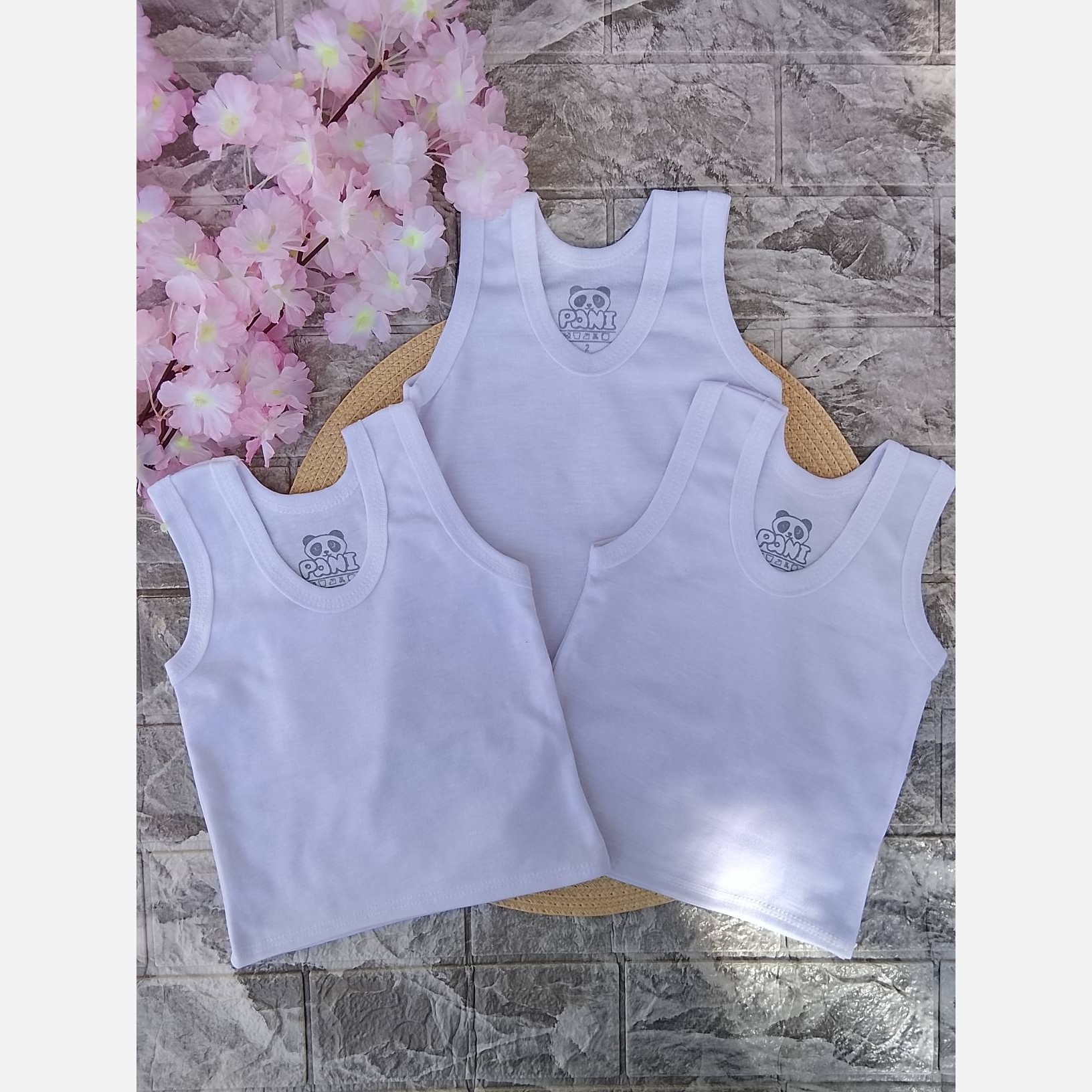 رکابی نوزادی سفید ساده نخ و پنبه