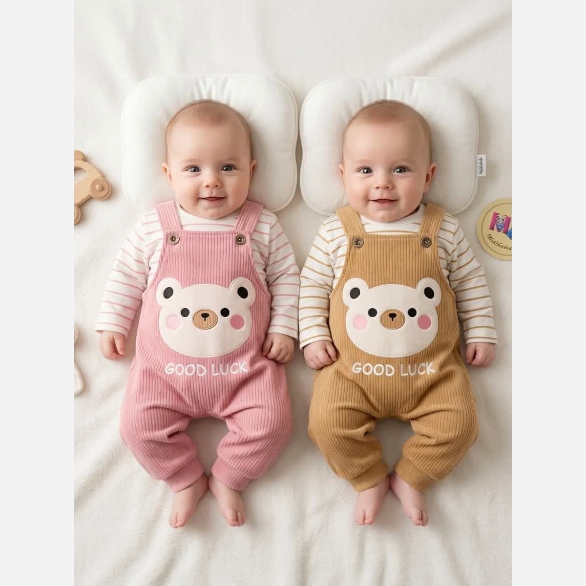 لباس نوزادی و سیسمونی پیراهن و بیلر کبریتی سایز 1تا3 طرح تدی