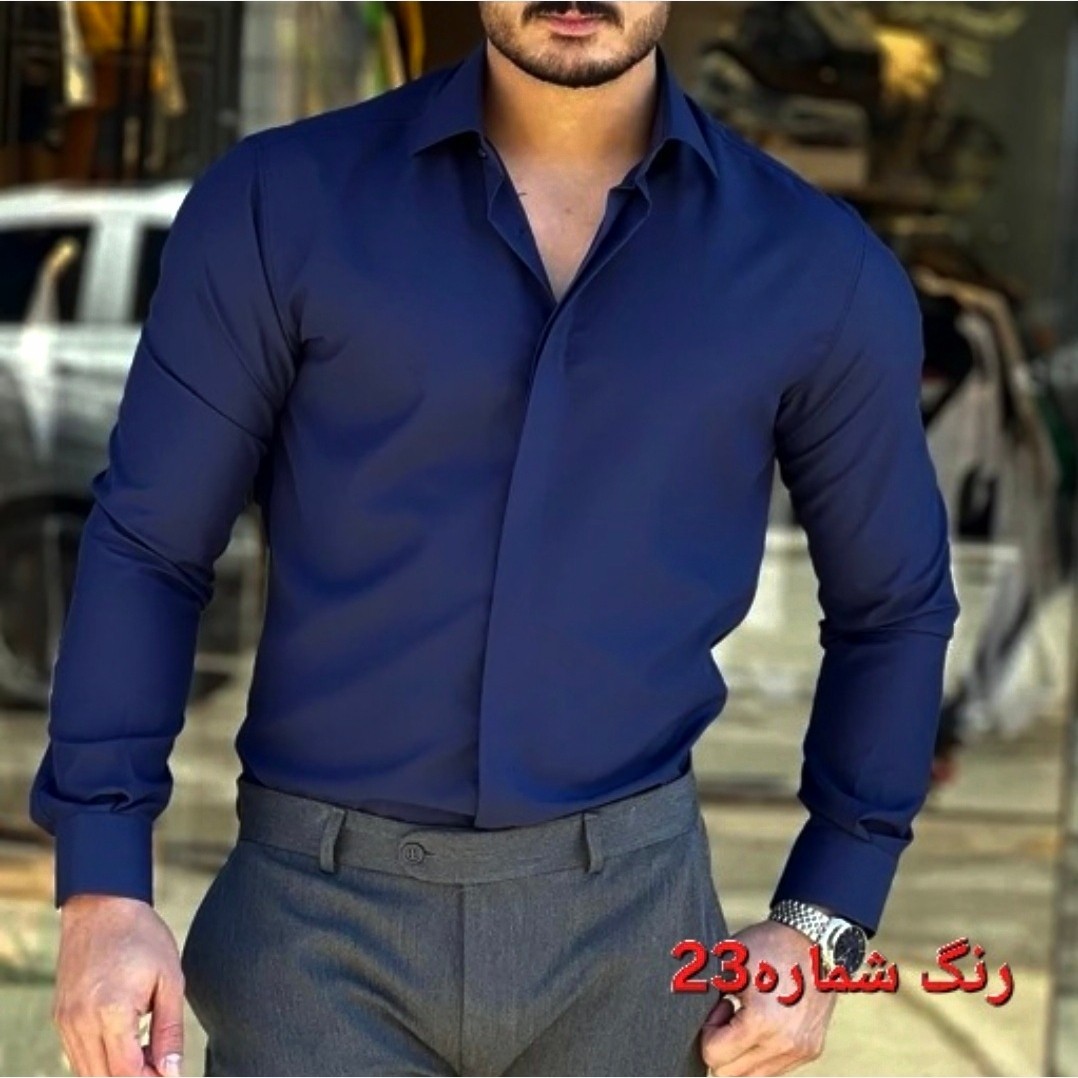 پیراهن مردانه مجلسی ساده،دکمه مخفی پارچه وارداتی