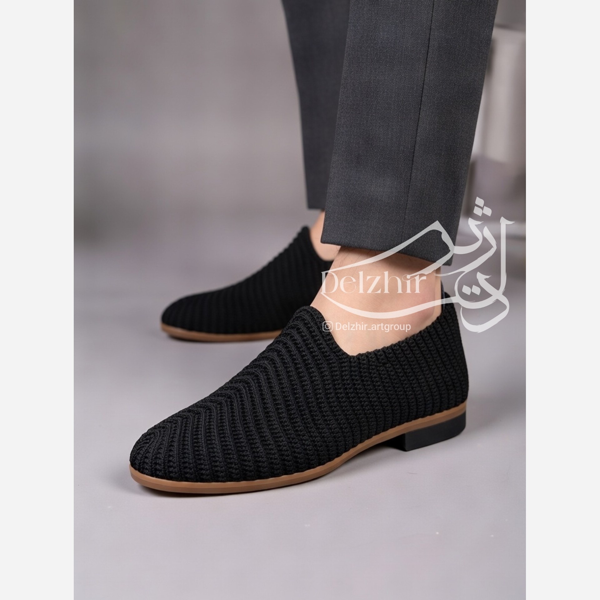 گیوه مردانه مشکی زیره چرم