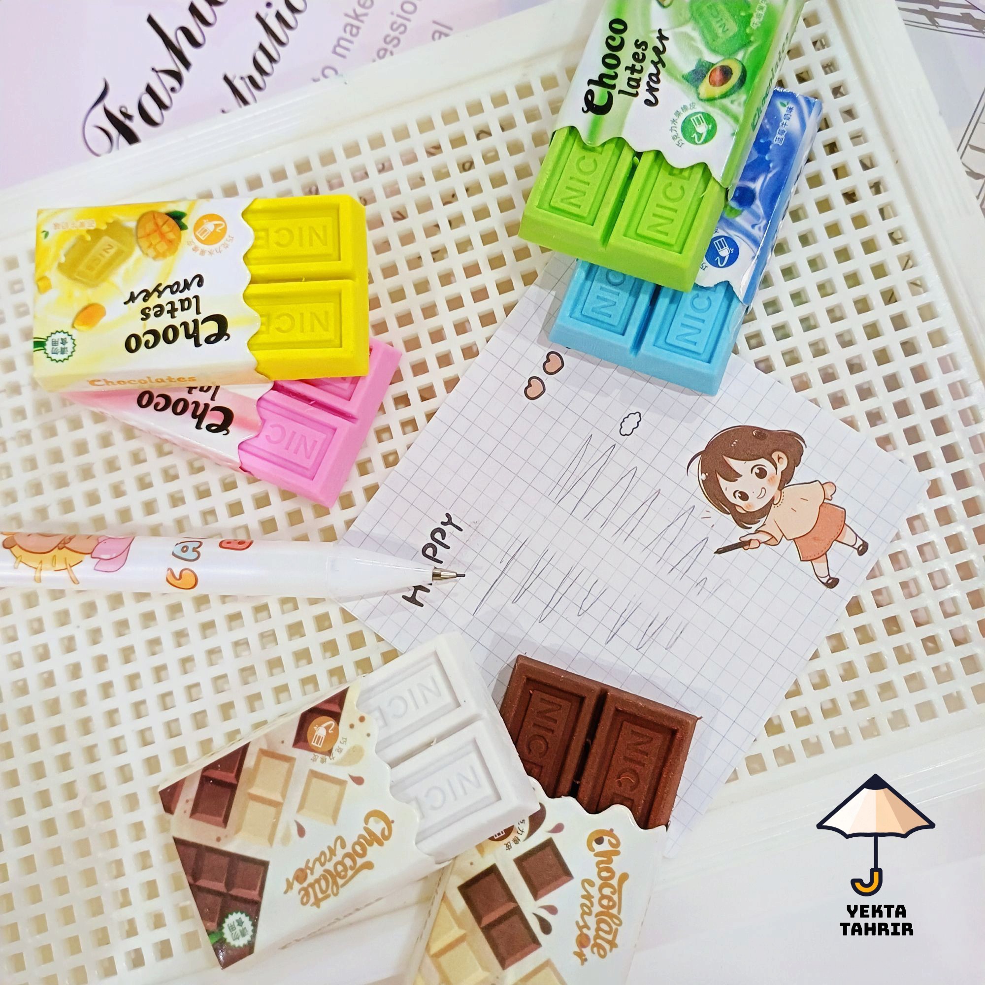 پاکن شکلات تخته ای پاک کن شکلاتی نایس ابعاد 3.2x4.8سانت پاککن فانتزی جوایزی دخترانه و پسرانه کیوت 1عدد