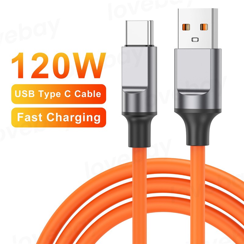 کابل شارژ فست شارژ تایپ سی (120 وات 6 آمپر) سر سوکت نارنجی،امکان انتقال اطلاعات،دارای روکش سیلیکونی،جنس اورجینال و اصلی