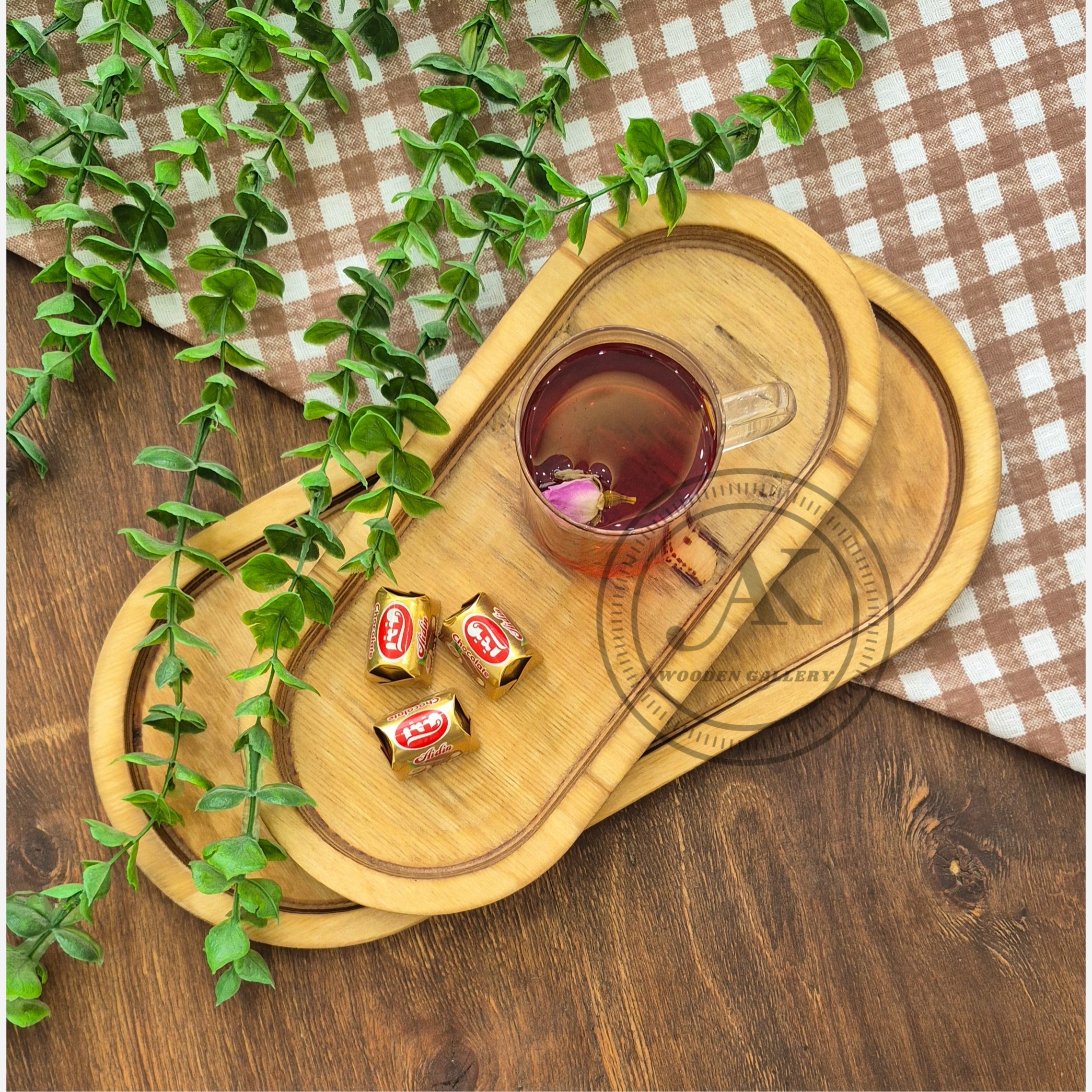 ظرف چوبی رولت خوری بیضی در 2سایز