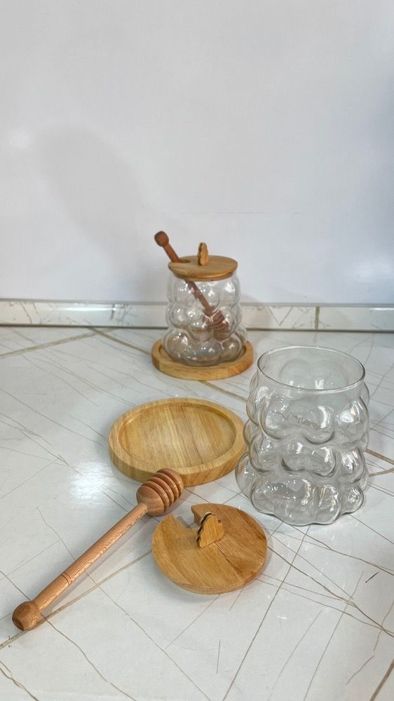 ظرف عسل شیشه ای زیره چوبی دار دنیز