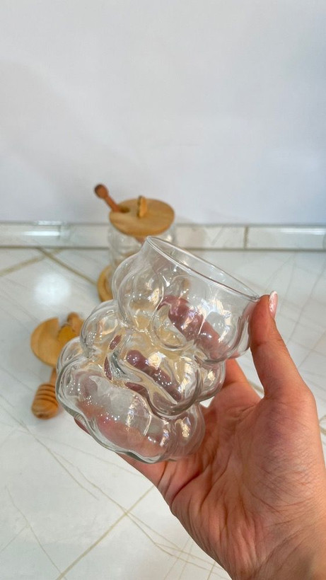 ظرف عسل شیشه ای زیره چوبی دار دنیز