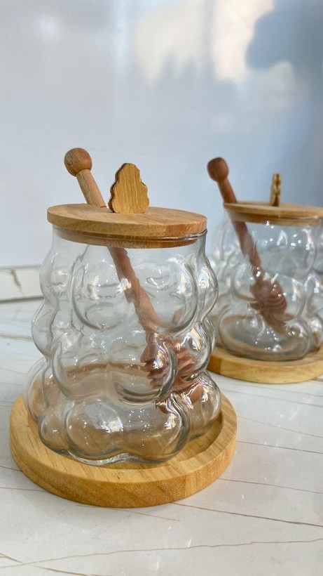 ظرف عسل شیشه ای زیره چوبی دار دنیز