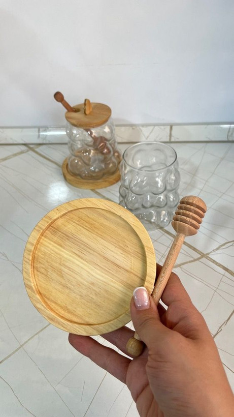 ظرف عسل شیشه ای زیره چوبی دار دنیز